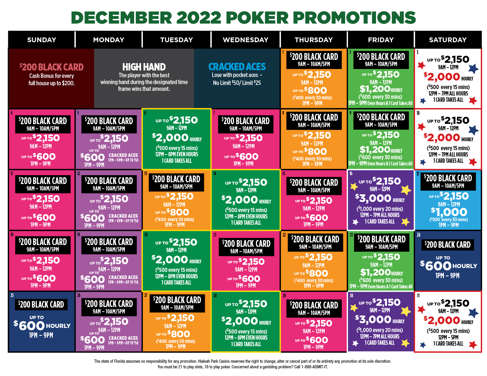 December Poker Calendar