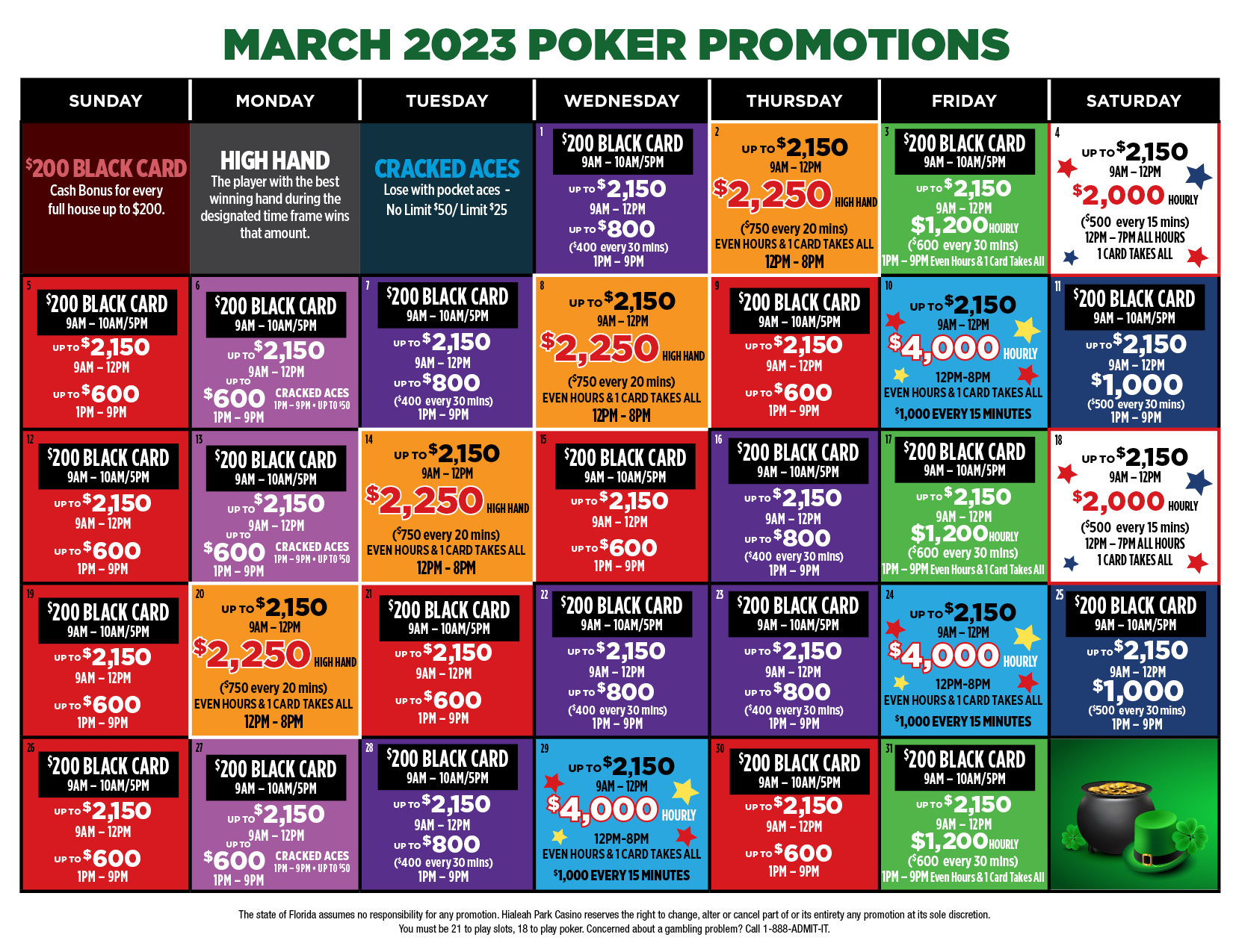 March Poker Calendar