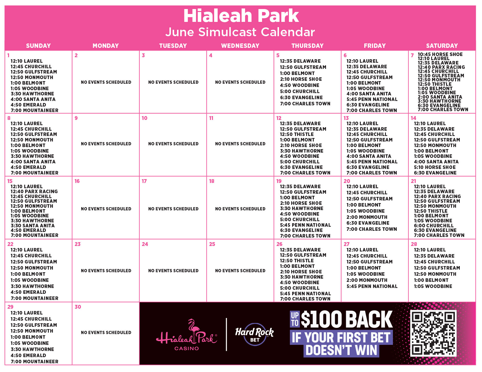 June Simulcast Calendar