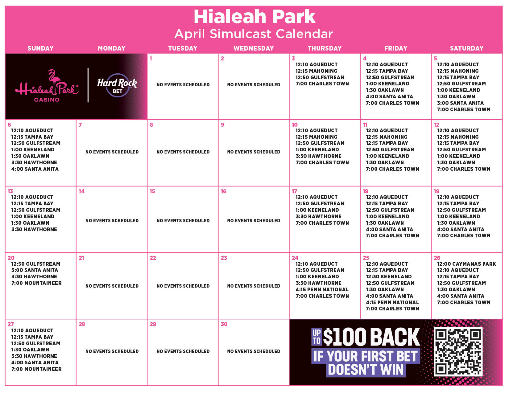 April Simulcast Calendar