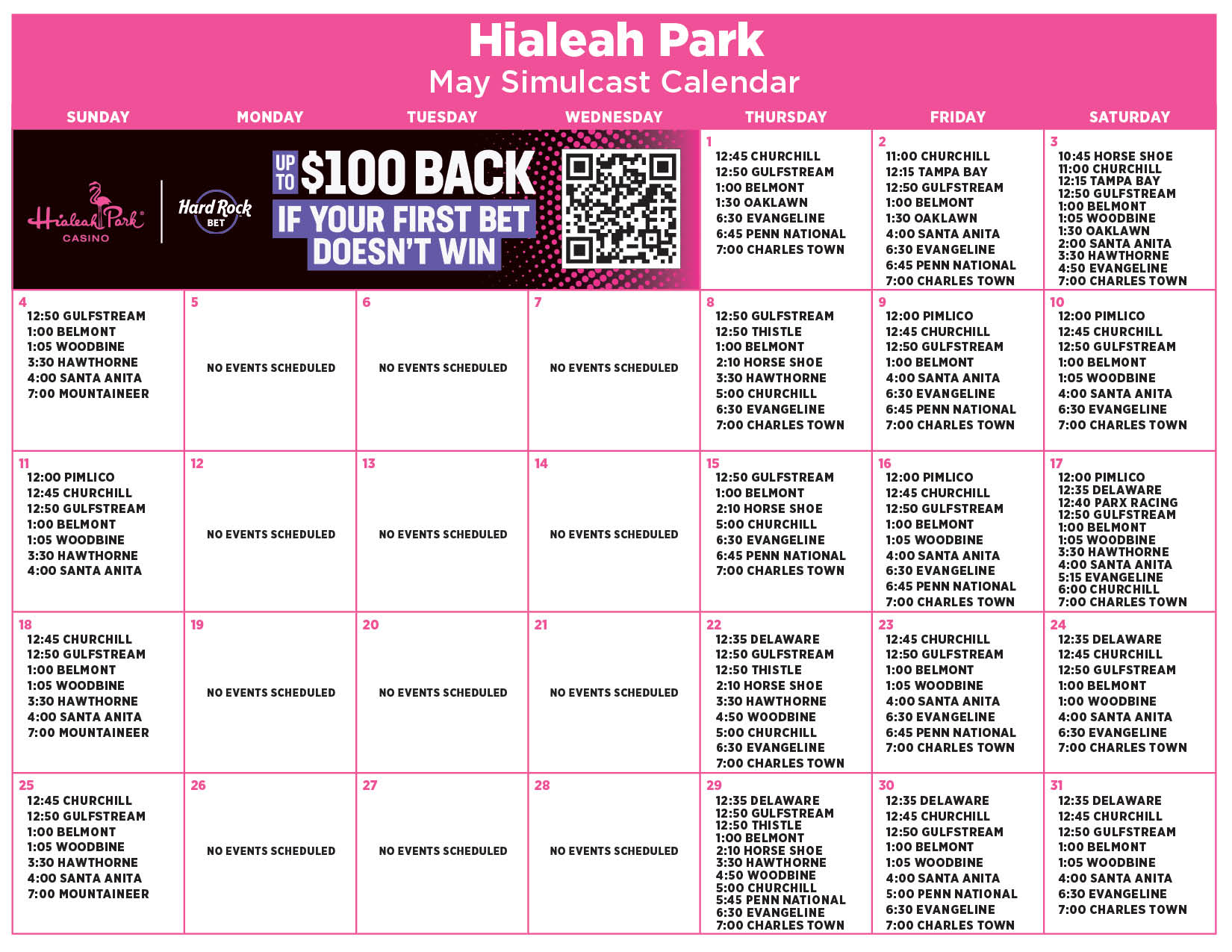 May Simulcast Calendar