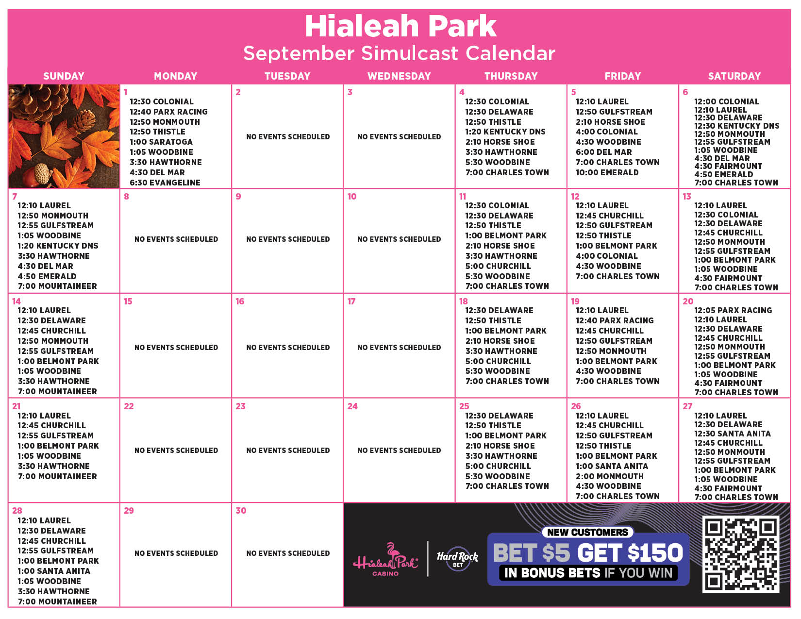 September Simulcast Calendar
