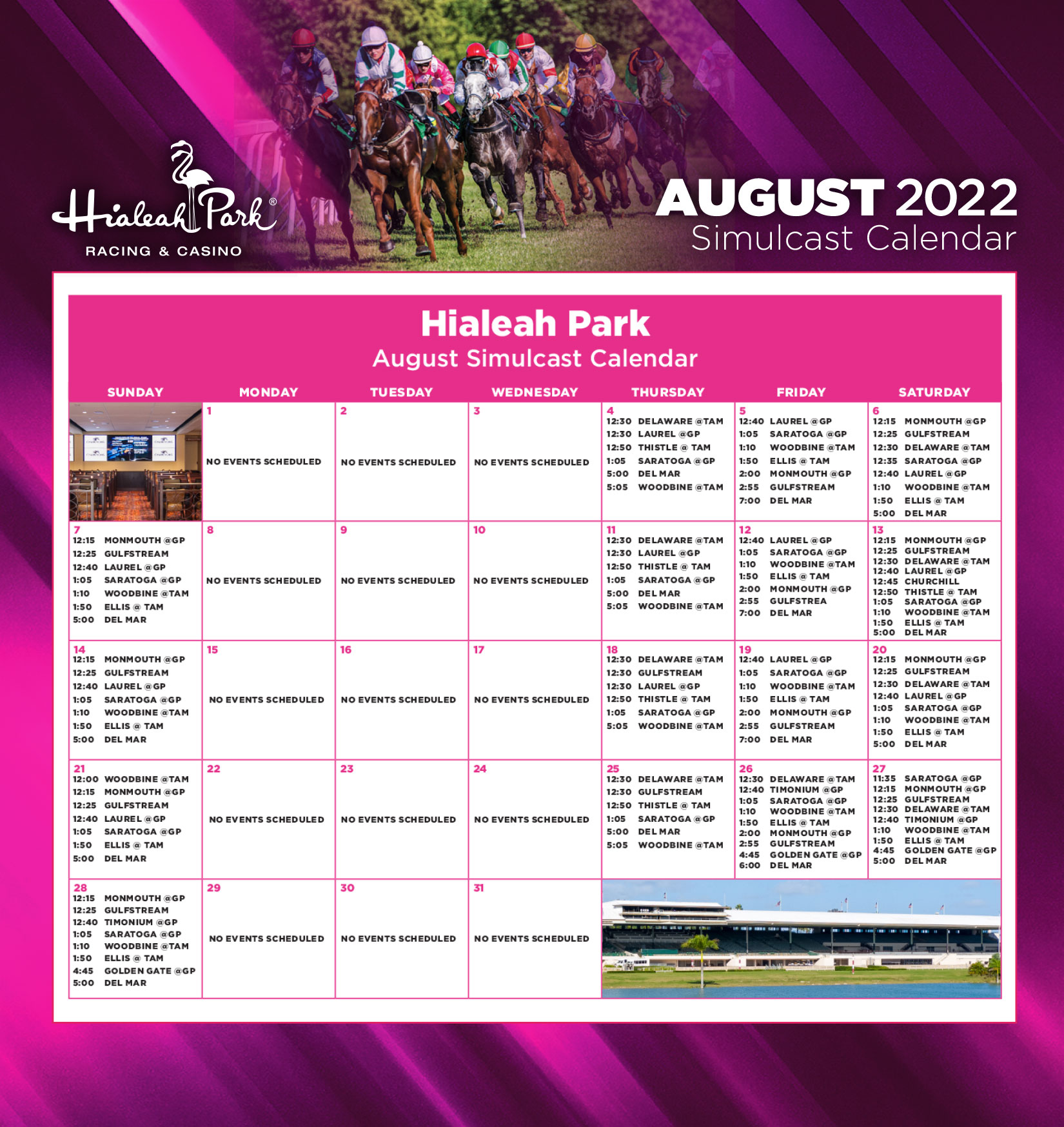 August Simulcast Calendar