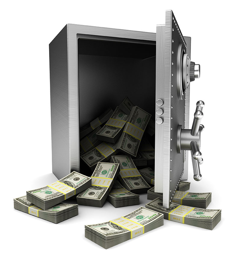 Cash spilling out of a safe
